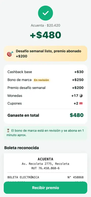 Resultado: +$480 por una boleta
